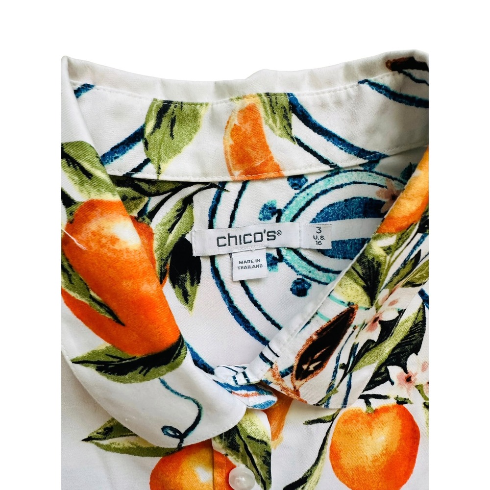 Italian Summer Chicos Orange Citrus Tile Print Button Up Shirt 3 XL Coastal - Picture 4 of 7